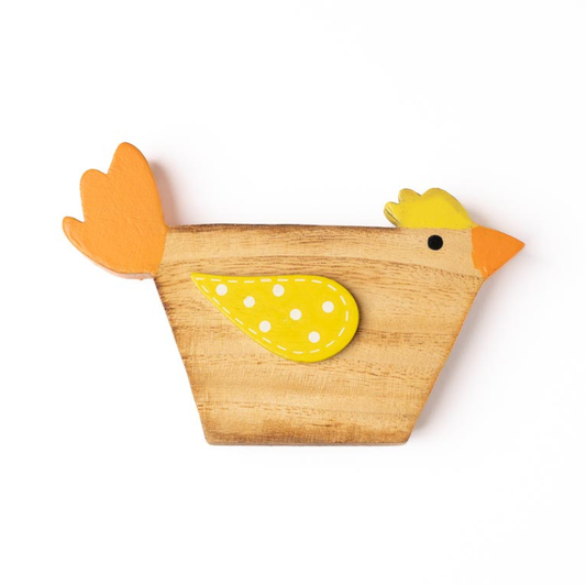 Huhn aus Holz orange/gelb